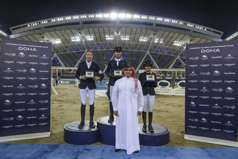 ON THE PODIUM: Longines Global Champions Tour of Doha, CSI5* Against the Clock 1.45m - Day 1